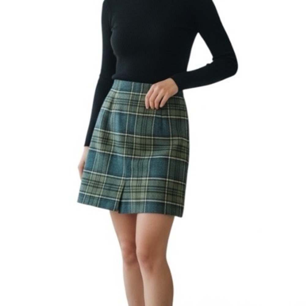 Vintage JG Hook Womens Wool Green  Plaid Knee Length Skirt Size 6P